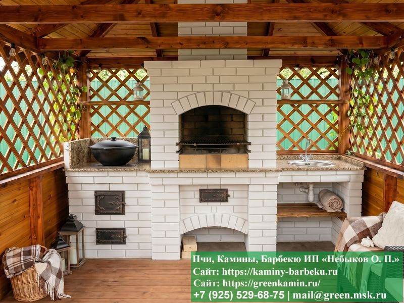 Строительство Мангала-Барбекю Из Кирпича В Беседке  - 1