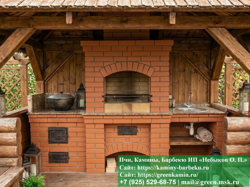 Строительство Мангала-Барбекю Из Кирпича В Беседке  - 7