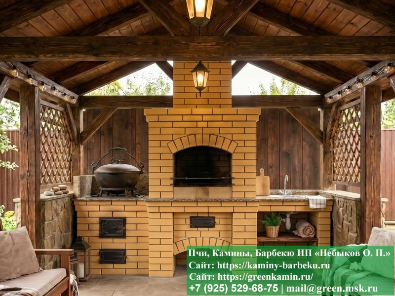 Строительство Мангала-Барбекю Из Кирпича В Беседке  - 3