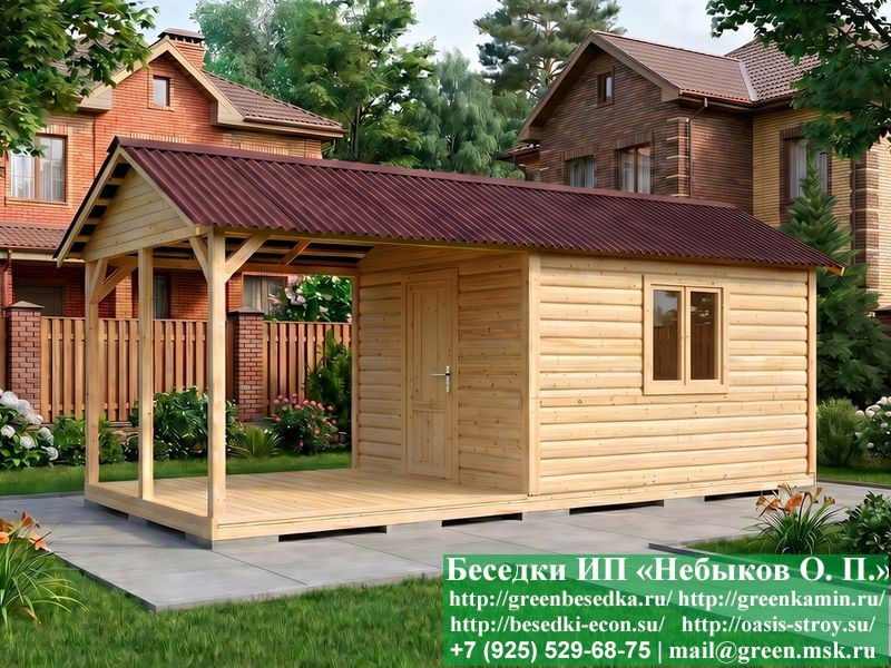 Деревянная бытовка с навесом для дачи 3х7 купить цены, фото Москва