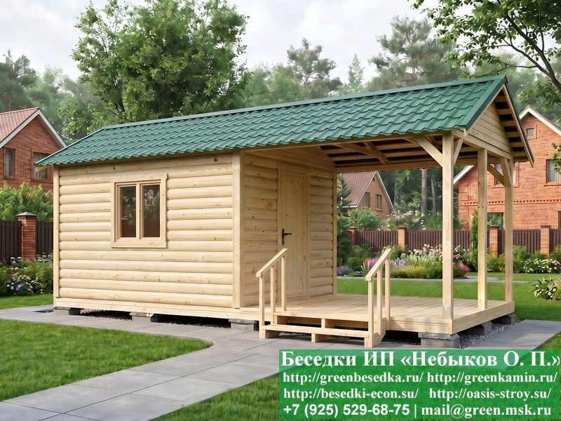 Деревянная бытовка с навесом для дачи 3х7 купить цены, фото Москва