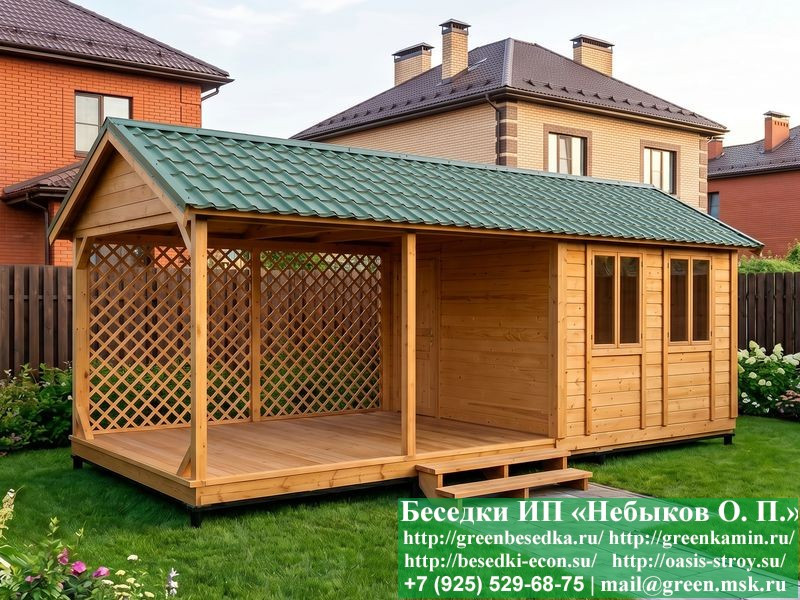 Деревянная бытовка с навесом для дачи 3х7 купить цены, фото Москва