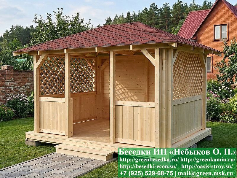 Летняя Деревянная Беседка Для Дачи 3х4. Вариант № 2 - Фото № 7