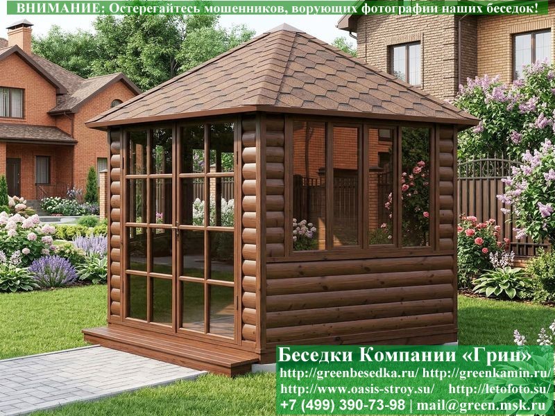 Застекленная шестигранная беседка Ø4 — доставка и монтаж в Москве