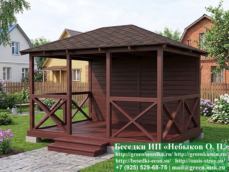 Беседка 3х4 с крестами — монтаж: Москва, юг Подмосковья, Калуга, Орёл